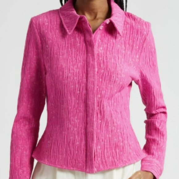 Stine Goya Pink Crinkle Shirt XS | NWT Long Sleeve Button-Up with Lace-Up Back - Picture 1 of 8